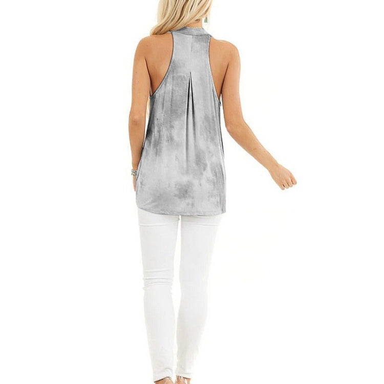 Tie-dye Print V-neck Vest T-shirt for Ladies (Color:Grey Size:S), S, M, L, XL, XXL, XXXL