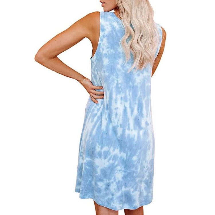 Tie-dye Printing Loose Round Neck Vest Dress Mid-length A-line Skirt for Ladies, S, M, L, XL, XXL